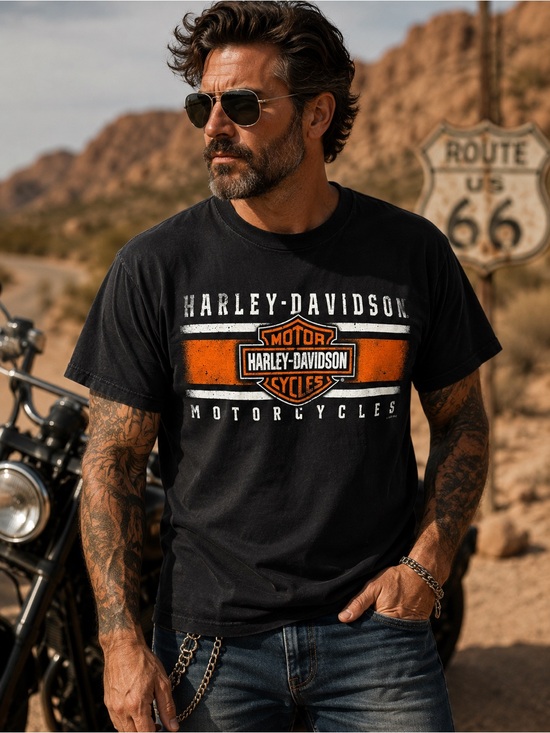 Harley-Davidson Other - Harley-Davidson Black Orange Logo Graphic Motorcycle Tee Shirt Large USA Biker